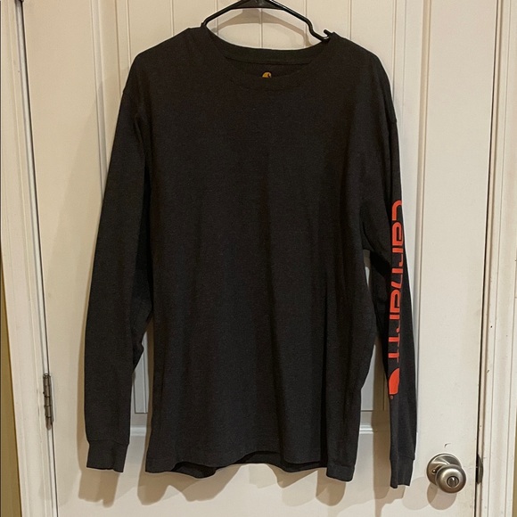 Carhartt Other - Carhartt Men's Charcoal Long Sleeve Tee with Orange/Red Logo large EUC